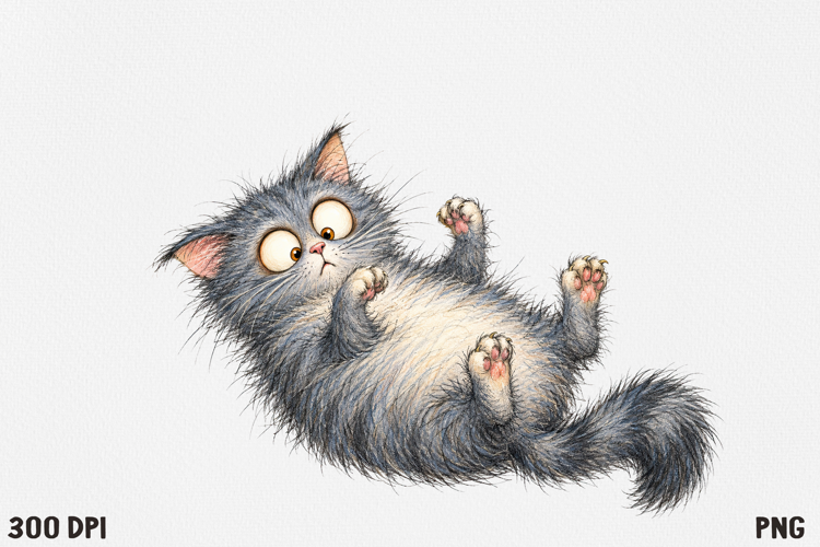 Funny Fluffy Cat Clipart PNG, Cute Crazy Cat Illustration.
