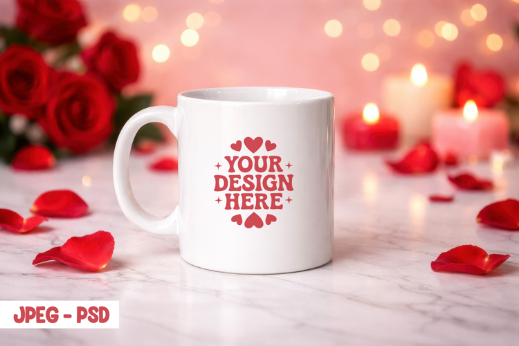 Valentine Coffee Mug PSD JPEG Mockup