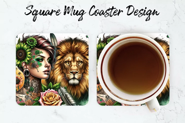 Lion & Girl Mug coaster | Coaster | Sublimation