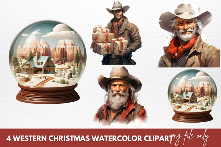 Western Christmas Watercolor Clipart Sublimation