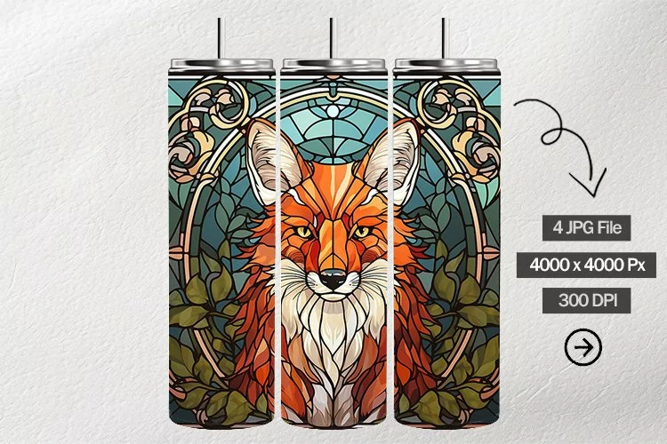 Red Fox Stained Glass Square Coaster - 4 Variation