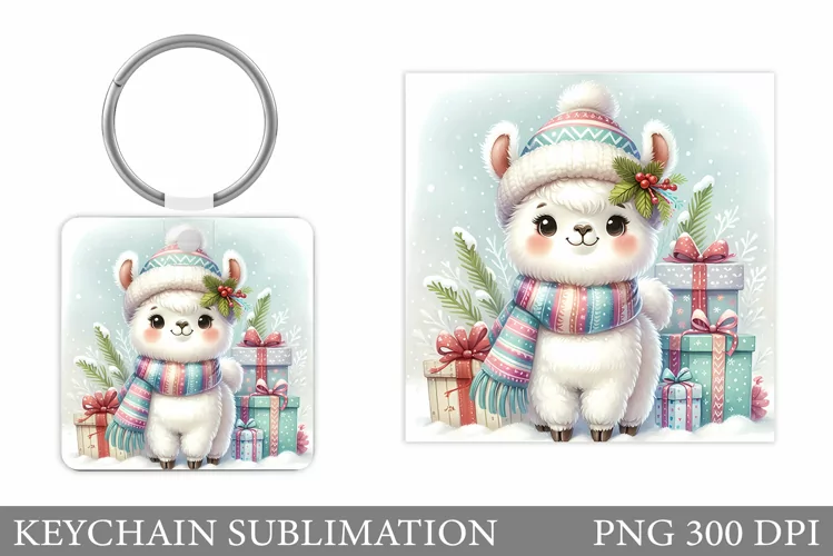 Christmas Lama Keychain. Cute Lama Keychain Design