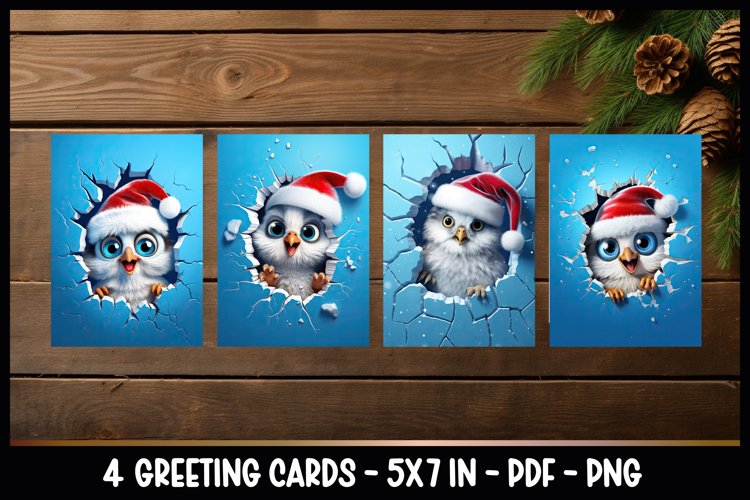 Owl peeking out of a cracked ice I Greeting Cards