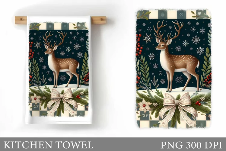 Christmas Deer Kitchen Towel. Christmas Kitchen Towel Design