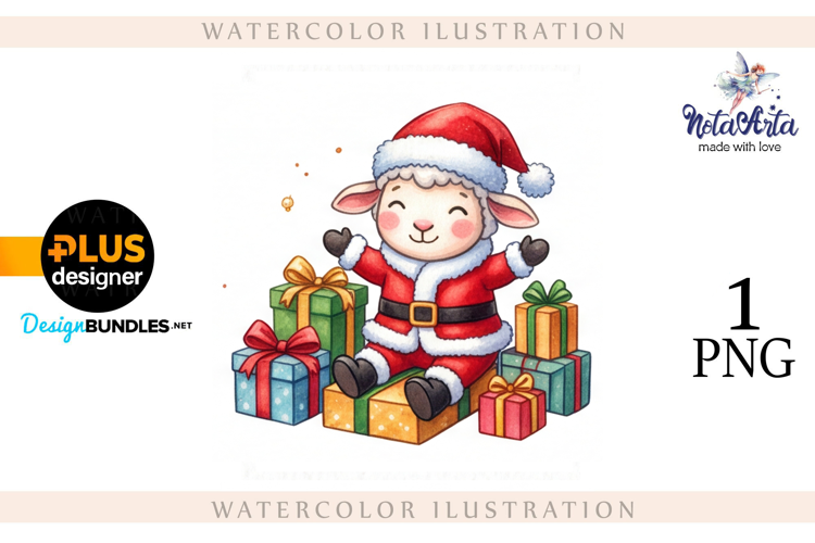 Christmas Sheep in Watercolor Style