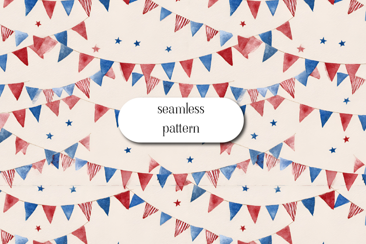 Patriotic Bunting Flags Seamless Pattern Red Blue USA