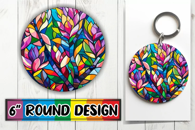 Stained Glass Tree Round Design Colorful Sublimation
