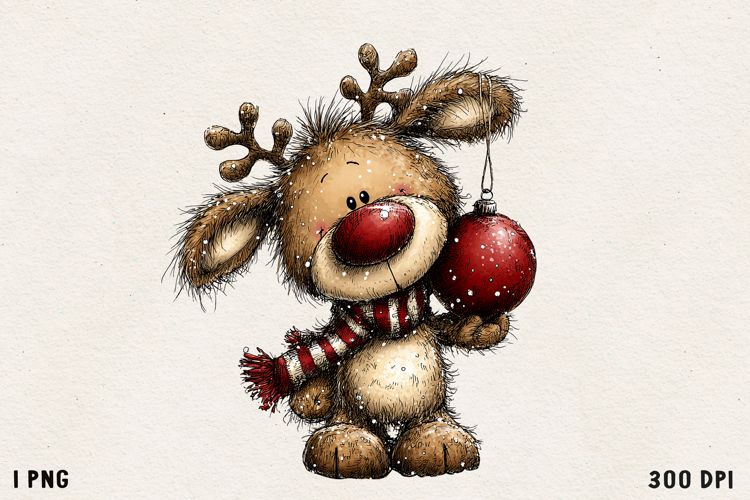 Cute Whimsical Christmas Reindeer Clipart Holiday PNG