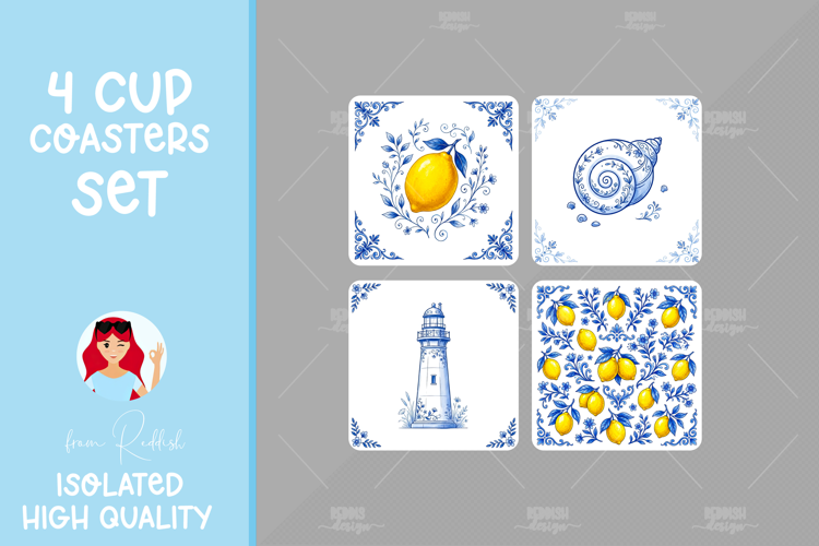 4 Ceramic Tile Style Ornamental Pattern Drink Coasters