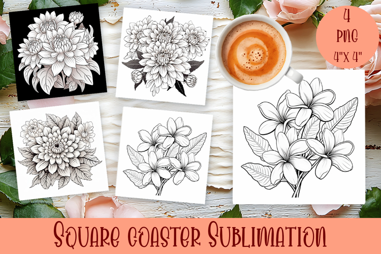 Flower coaster Sublimation, Flowers Coloring Pages
