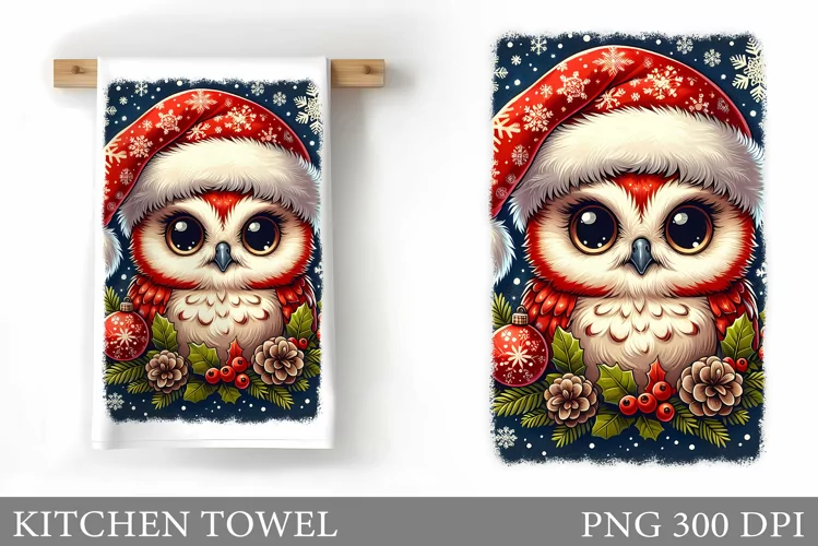 Cute Owl Kitchen Towel. Christmas Owl Kitchen Towel Design