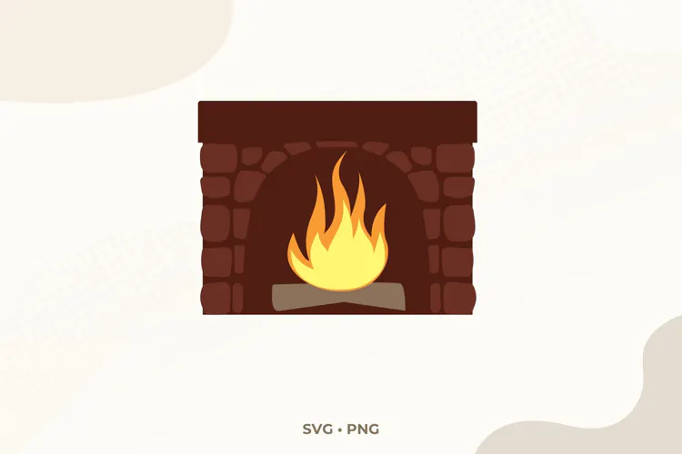 Fireplace SVG & PNG, Brick Hearth Christmas Clipart Cut File