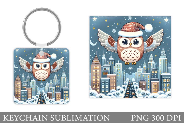 Cute Owl Keychain Sublimation. Winter Keychain Design example image 1