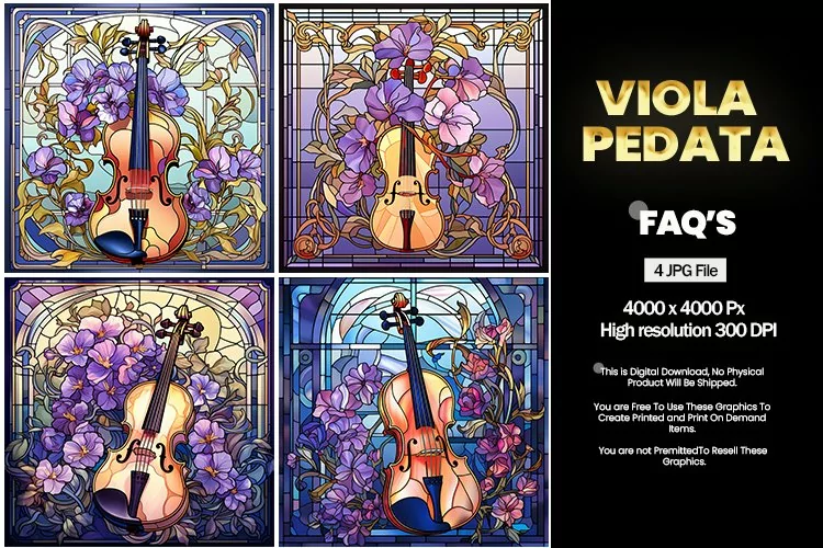 Stained Glass Viola Pedata Square Coaster - 04 Variations