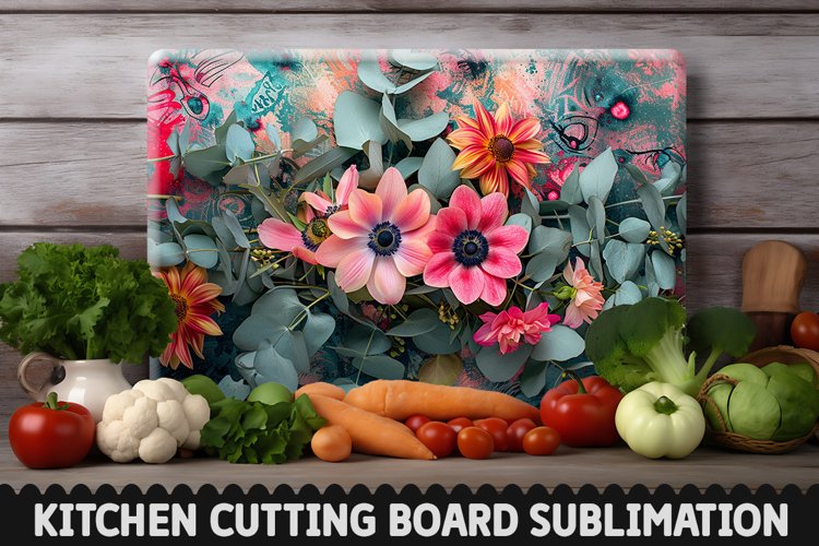 Cutting Board Sublimation Design - Flowers Sublimation PNG