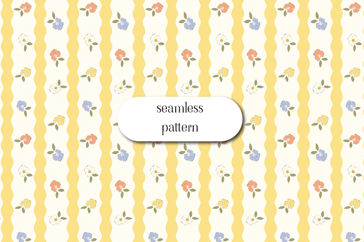 Yellow Floral Stripe Seamless Pattern for Fabric Design example image 1