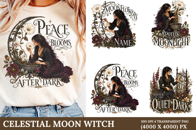 Gothic Moon Botanical Floral Clipart PNG example image 1