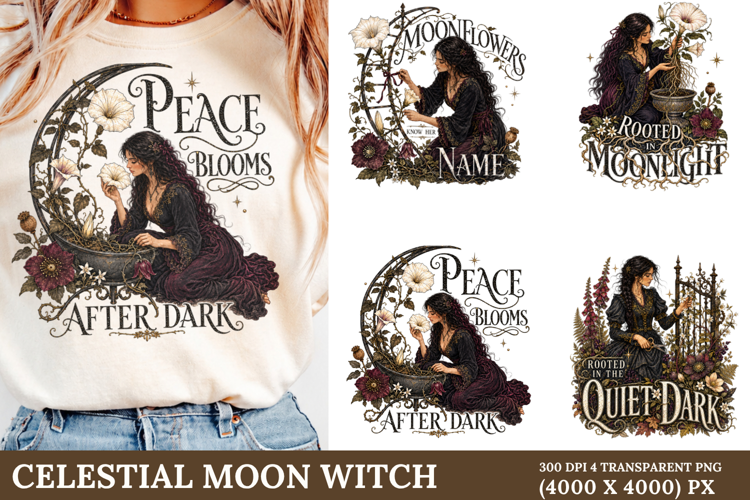 Gothic Moon Botanical Floral Clipart PNG