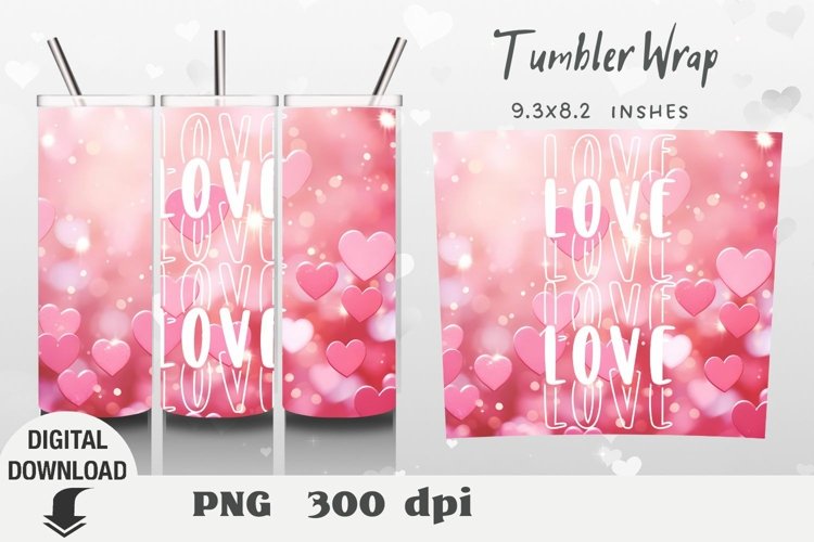 Valentine's Day Tumbler Wrap, heart Sublimation example image 1