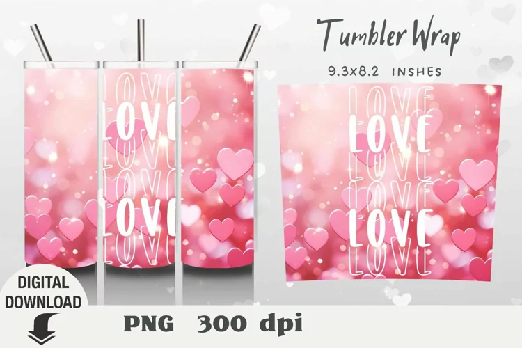 Valentine's Day Tumbler Wrap, heart Sublimation