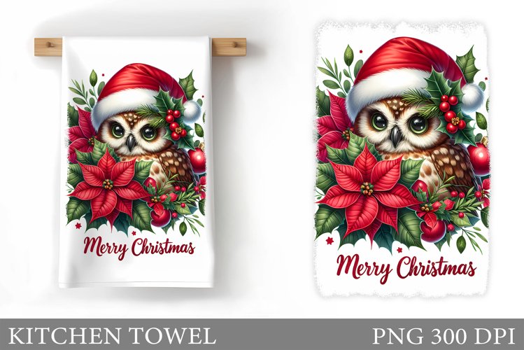 Cute Owl Kitchen Towel. Christmas Owl Kitchen Towel Design example image 1