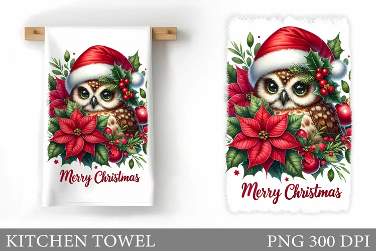 Cute Owl Kitchen Towel. Christmas Owl Kitchen Towel Design
