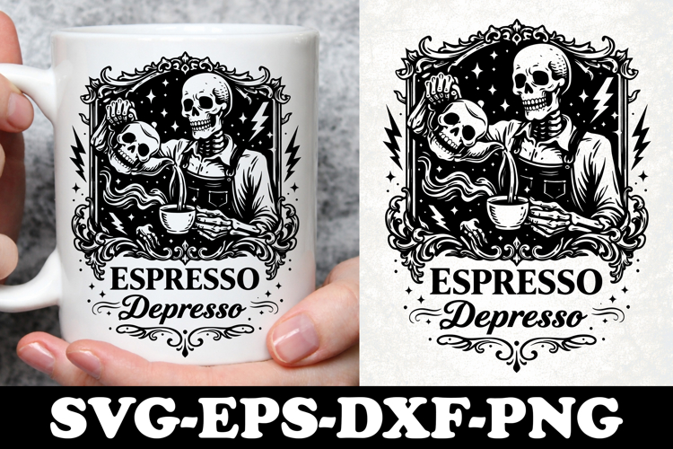 Espresso Depresso Skeleton Coffee Funny SVG Design