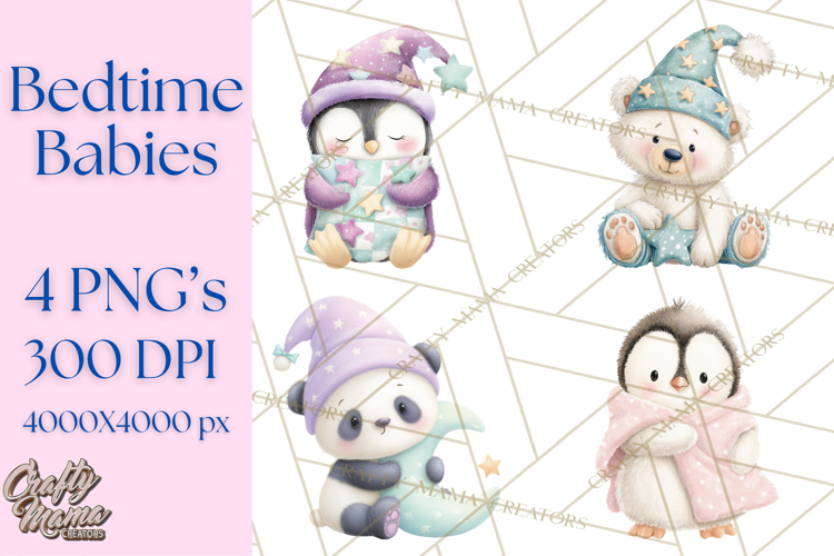 Baby Bedtime Animal Clipart PNG for Nursery