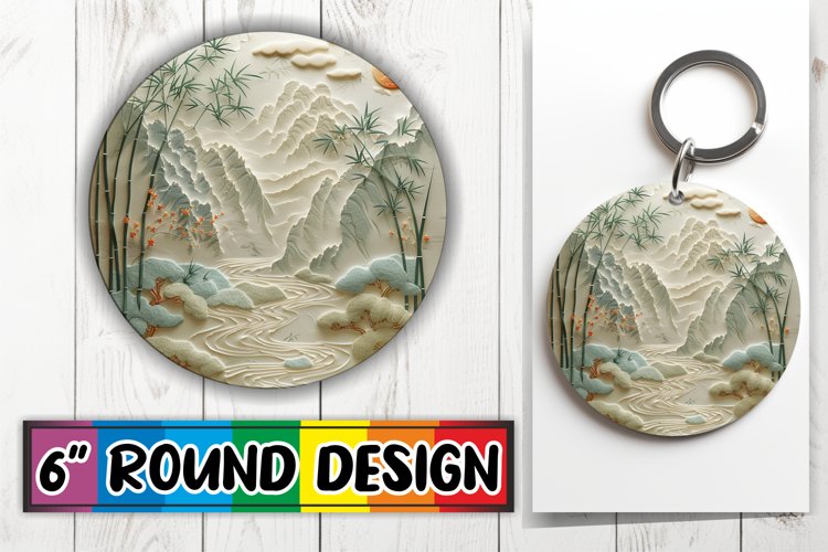 Scenic 3D Circle Kaychain Sublimation Print PNG