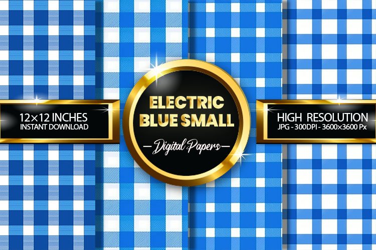 Electric Blue Small Gingham Digital Papers - 04 Variations example image 1