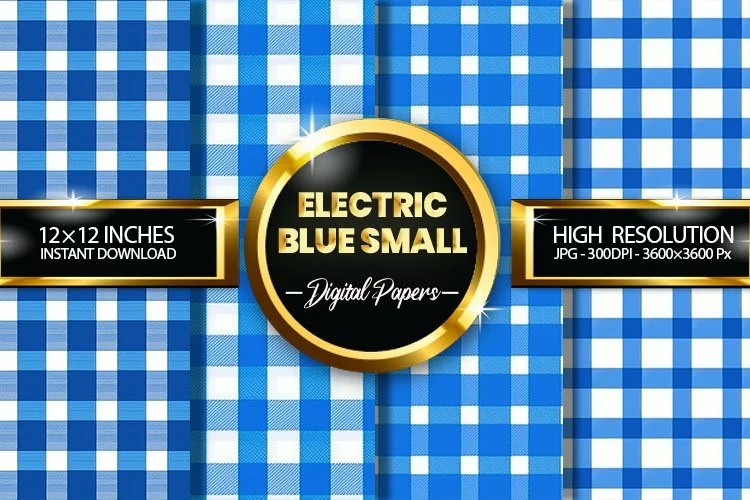 Electric Blue Small Gingham Digital Papers - 04 Variations