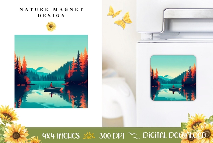 Nature Magnet Print, Cartoon Lake Magnet Sublimation