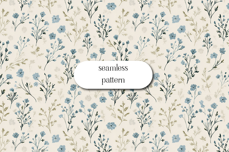 Blue Wildflower Seamless Pattern on Soft Neutral Background example image 1