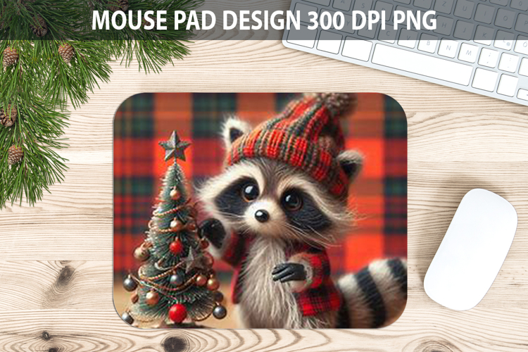 Christmas Raccoon Mouse Pad Sublimation - Animal PNG Design