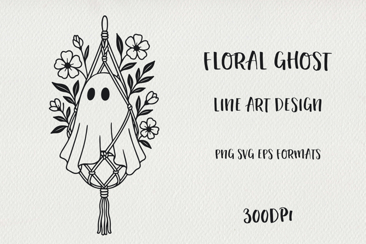 Cute Line Art Halloween Ghosts with Flowers | EPS, SVG, PNG