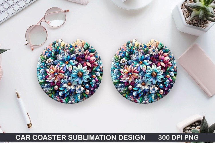 Flower Car Coaster Sublimation| Winter Flowers Coaster PNG