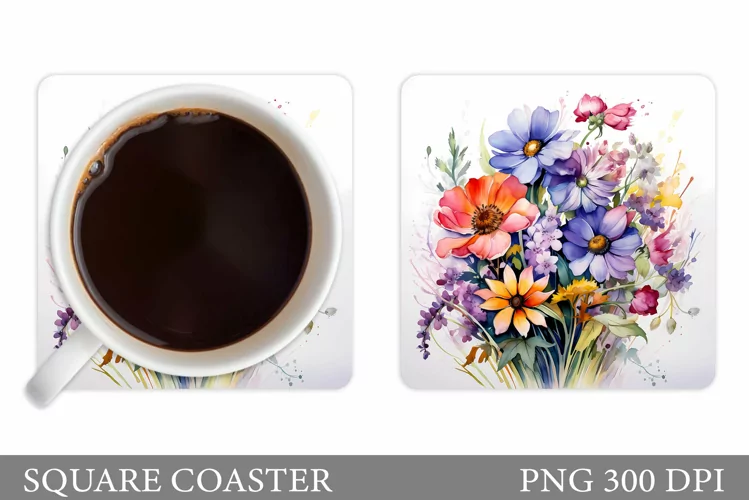 Flowers Coaster Sublimation. Wildflowers Coaster Design