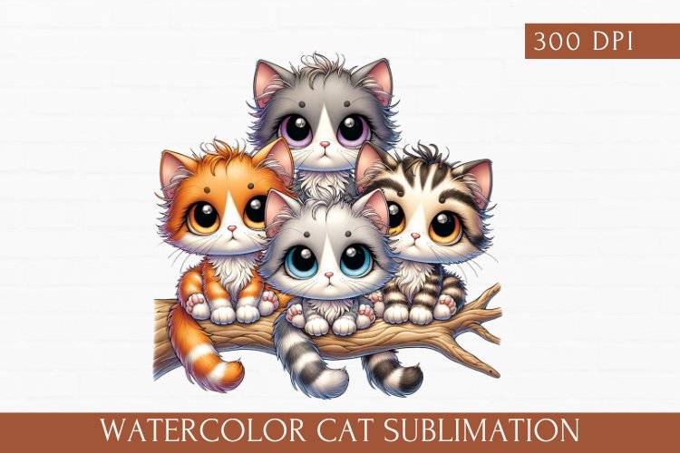 Watercolor Cat Sublimation, cute cat clipart