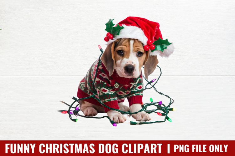 Funny Christmas Dog Watercolor Clipart PNG example image 1