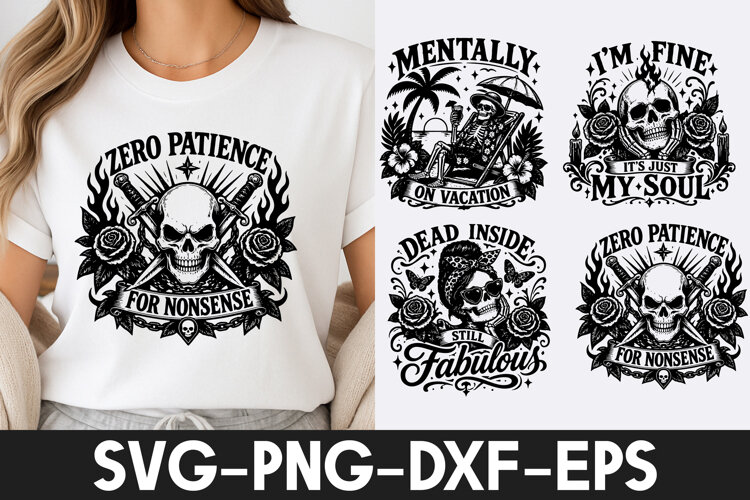 Gothic Skull SVG PNG, Dark Humor Rose Quote Designs example image 1