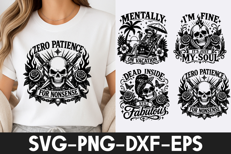 Gothic Skull SVG PNG, Dark Humor Rose Quote Designs