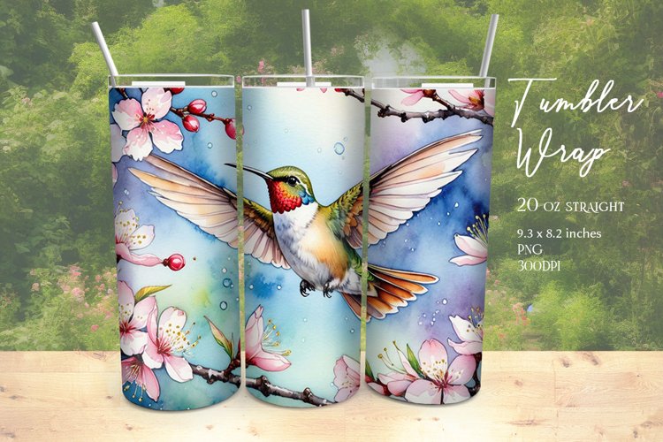 Watercolor Hummingbird Tumbler Wrap Sublimation example image 1