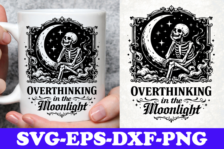 Overthinking in the Moonlight Skeleton Night SVG Design