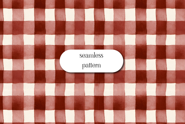 Watercolor Red Gingham Seamless Buffalo Check Pattern
