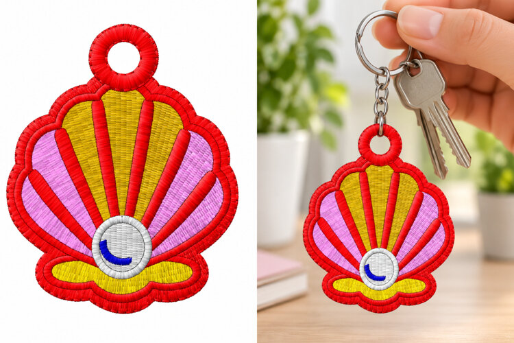 Seashell Keychain Embroidery Design example image 1