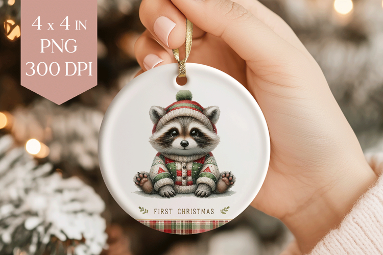 My First Christmas Raccoon Sublimation PNG