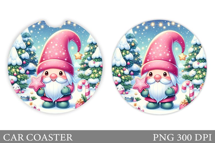 Cute Gnome Car Coaster. Christmas Car Coaster Sublimation example image 1