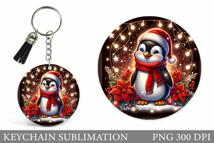 Christmas Penguin Keychain. Christmas Keychain Design