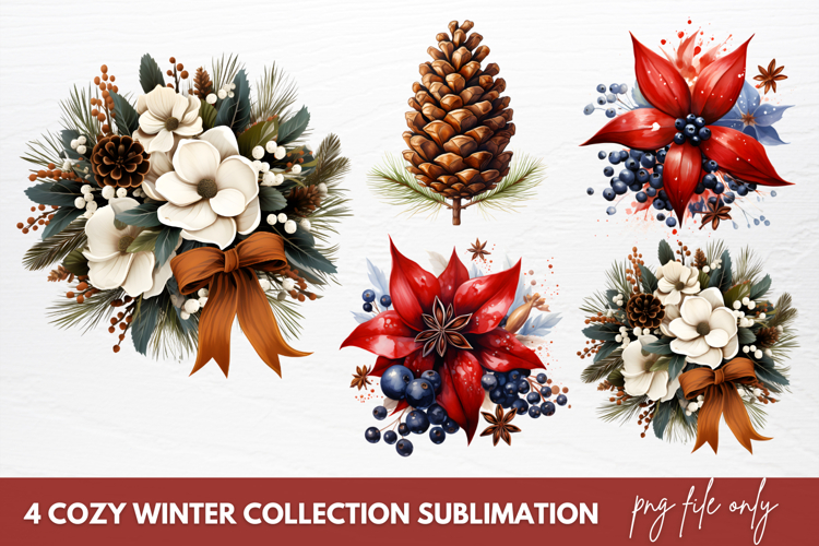Cozy Winter Sublimation Clipart, watercolor cozy winter example image 1