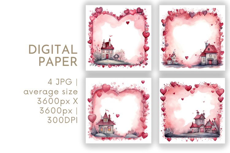 Valentines House Frame Digital Paper JPG